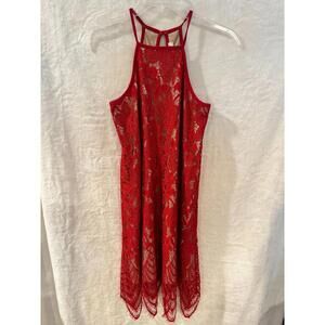 Love Fire Dress Women's Lined Red Floral Lace Sleeveless Party Cocktail Size S